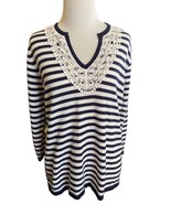 Cathy Daniels Sz M Sweater Black White Striped Embellished Pullover 3/4 ... - £11.87 GBP