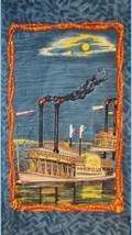 Vtg Wesco Reltex Barkcloth Fabric Panel Robert E Lee Natchez Riverboats 23&quot;x 45&quot; - £19.10 GBP