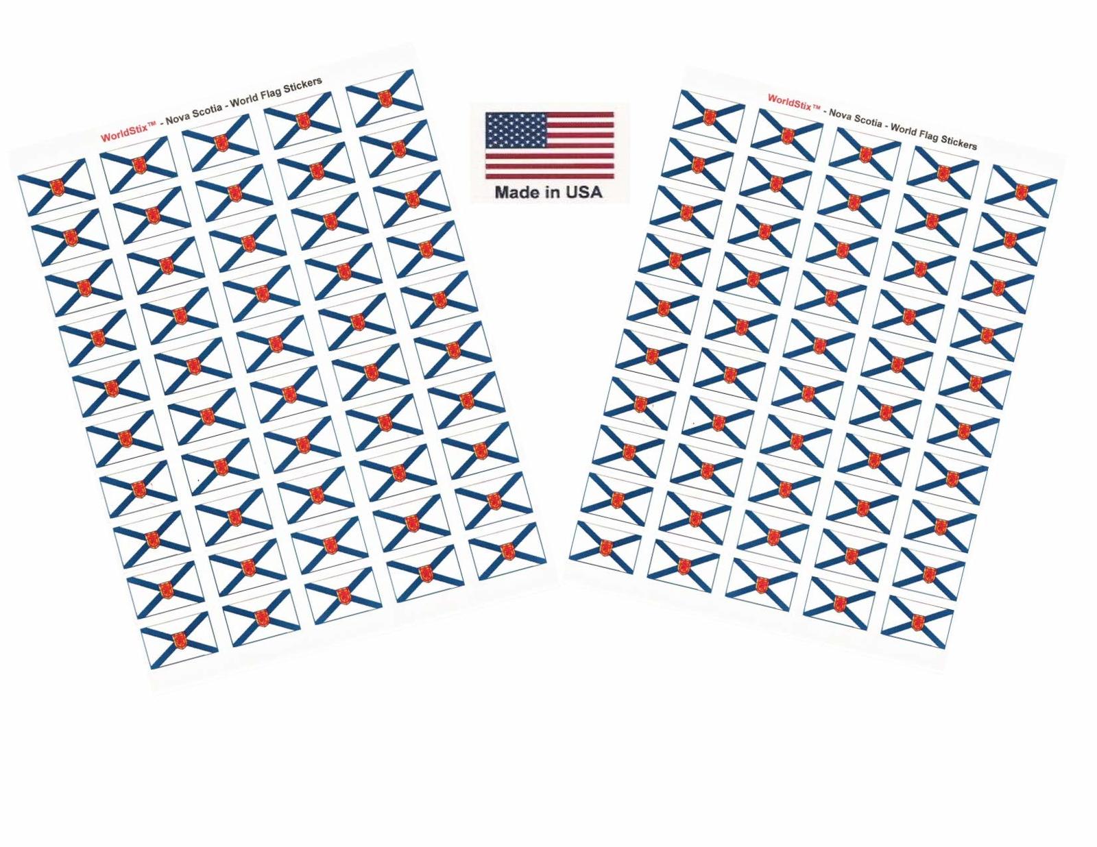 Made in USA! 100 Nova Scotia 1.5&quot; x 1&quot; Self Adhesive Flag Stickers, Two ... - $9.95