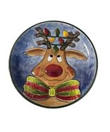 Clay Art Reindeer Plate Christmas Hand Painted 2003 Holiday Dessert Plat... - $15.30