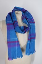 Vtg 80s Forenza Blue Pink Check Plaid Acrylic Rectangle Scarf France 11x68 - $20.75