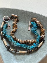 Lot of Faux Turquoise &amp; Tan &amp; Brown Stone Nugget &amp; Cream Barrel w Hollow Floral - £11.90 GBP