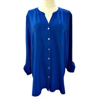 Susan Graver Blouse Top Size 16 Royal Blue Woven Button Up Stretch Chest... - £16.91 GBP