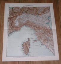 1911 Antique Map Of Northern Italy Tuscany Lombardy Piedmont / Corsica France - £23.77 GBP