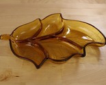 Viking Glass Divided Leaf Serving Dish Compartment Tray 13&quot; Platter Ambe... - $39.59