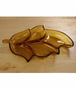 Viking Glass Divided Leaf Serving Dish Compartment Tray 13&quot; Platter Ambe... - $53.77 CAD