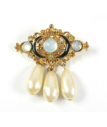 3 MOONGLOW Vintage PIN Triple TEARDROP Faux Pearl Glass Beads &amp; Black Go... - $25.73