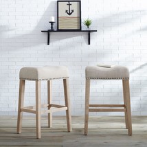 Tan Coco 29&quot; Height Upholstered Backless Saddle Seat Bar Stools, Set Of 2, - $129.94