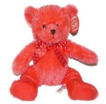 Fiesta Bright Raspberry Red Teddy Bear Plush Long Hair Lovey Stuffed Animal Tag - £17.82 GBP
