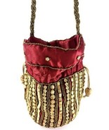 Beaded Red Satin Evening Bag Purse with Gold Floral Embellishments – Boh... - $24.95