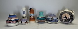 Lot Of (6) Navajo/other Native American Hand Etched Painted Pottery Vase Signed - $60.76