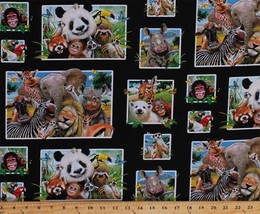 Cotton Zoo Selfies Safari Jungle Animals Black Cotton Fabric Print BTY D774.50 - £22.37 GBP