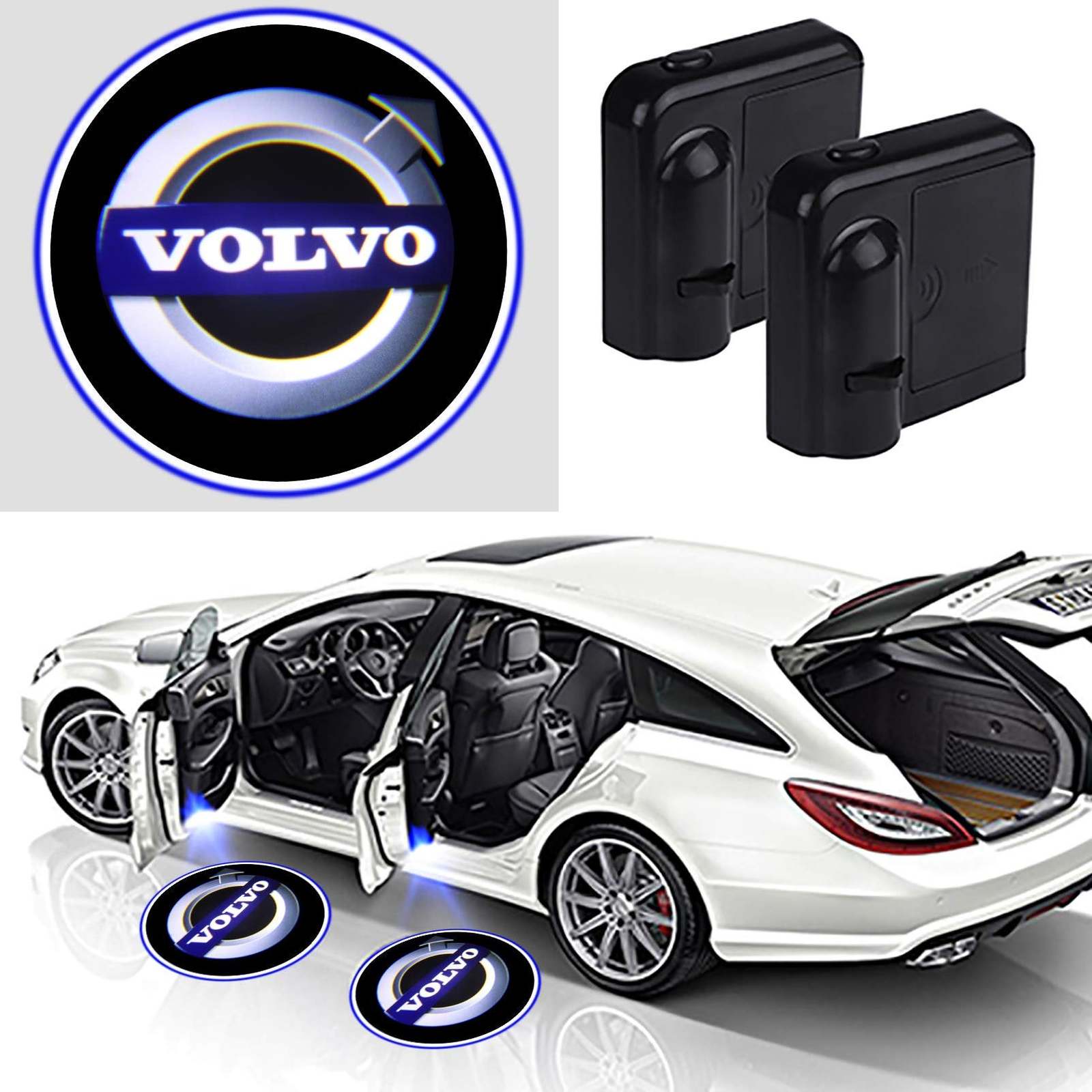 2x PCs VOLVO Logo Wireless Car Door Welcome Laser Projector Shadow LED Light Emb