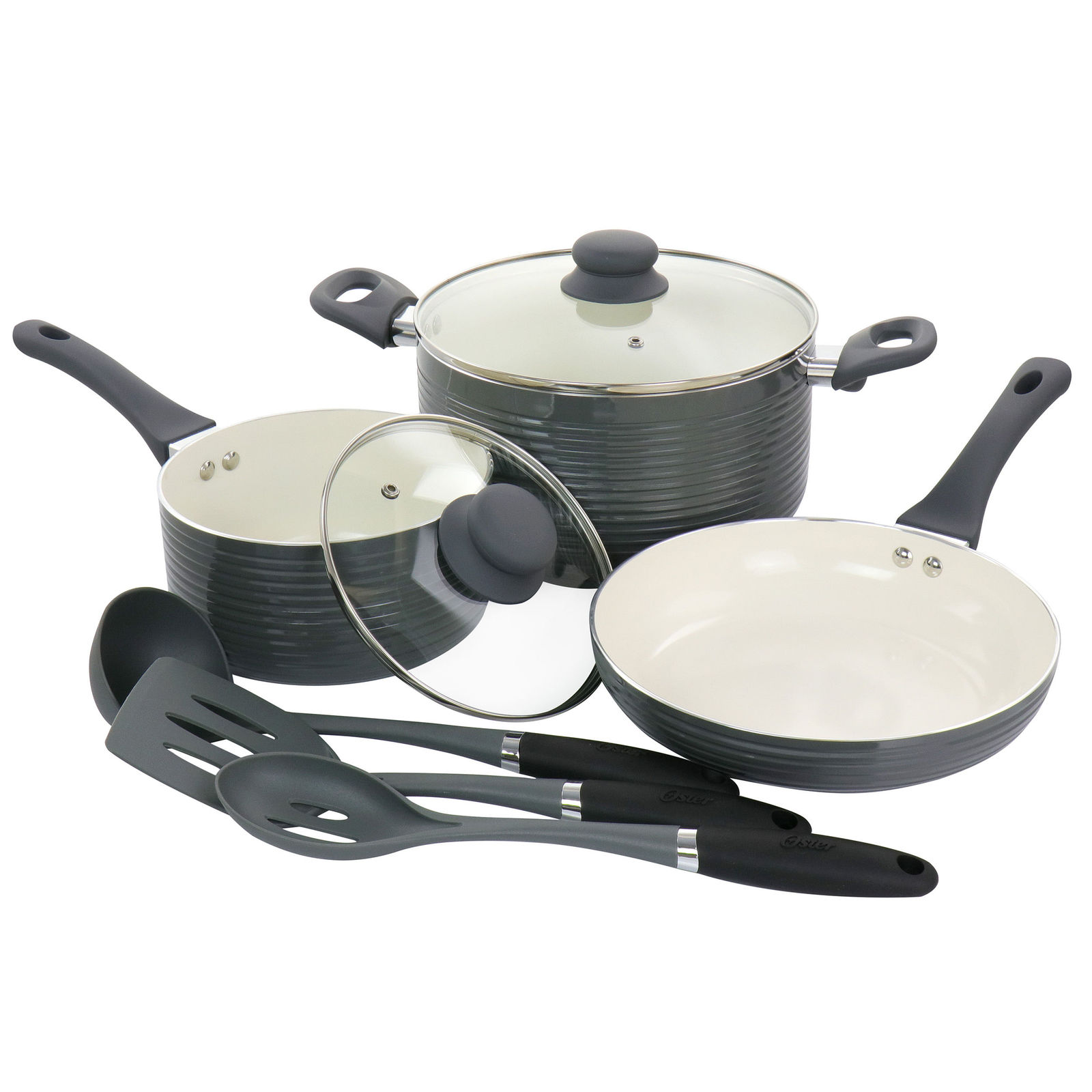 Oster Ridge Valley 8 Piece Aluminum Nonstick Cookware Set in Grey - £90.78 GBP