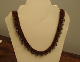Brown beaded knit necklace - £11.71 GBP