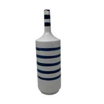 Crate and Barrel Terra Cotta Vase Blue Striped Gray Nautical Decor Hand Painted - £20.87 GBP