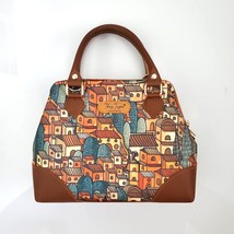 Handmade Brown Leather Canvas Top Handle Crossbody Satchel Bag 7.5&quot; x 10... - £55.52 GBP