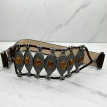 Chico&#39;s Vintage Brown Boho Cabochon Studded Belt Size Small S Medium M Womens - £38.82 GBP
