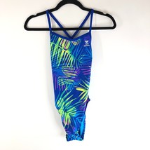 TYR Womens One Piece Swimsuit Crossfit Open Back Floral Blue Green 34 US S - £26.96 GBP