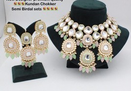 Bollywood Style Gold Plated Indian Kundan Choker Necklace Bridal Jewelry Set - £60.03 GBP