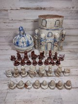 Rustic Handmade Stoneware Glazed Chess Set in Castle w/ Non-Fitted Lid *... - $64.09