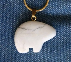 Elegant Ancient Style White Howlite  Bear  Gold-tone Pendant Necklace - $14.95