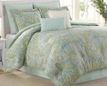 Williamsburg SEA GLASS Paisley 4P King Comforter Set shams bedskirt Blue - $163.15