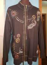 Chico&#39;s Zenergy Knit Zip-Up Black Embellished Jacket Top Sz 3 XL Sequins Pockets - £35.93 GBP