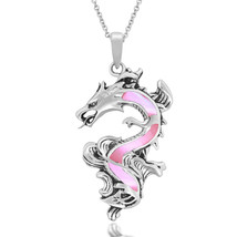 Legendary Chinese Dragon Pink Mother of Pearl Inlaid Sterling Silver Necklace - $31.67