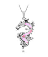 Legendary Chinese Dragon Pink Mother of Pearl Inlaid Sterling Silver Nec... - £25.24 GBP