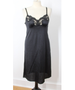 Vtg 90s Vassarette 34 Black Lace Trim Nylon Full Slip Lingerie Dress - $25.64