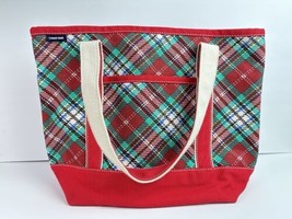 Lands End Medium Canvas 5 pocket Tote Bag Plaid Tartan Beach Boat Market - £11.82 GBP