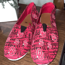 Football Women&#39;s Script Canvas Shoes Slide Slip On Flats New Oklahoma XL... - $19.60