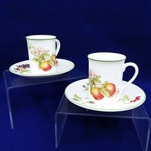 Demitasse Cups Saucers Set of 2 Fruits Florals Made in England Green Rim... - $42.52