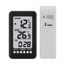 Outdoor Indoor Thermometer Clock Wireless Lcd Digital Transmitter Meter ... - $21.99