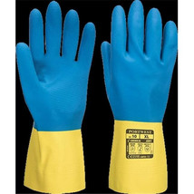 A801Y4RM Double Dipped Medium Latex Gauntlet Gloves- Yellow &amp; Blue - $8.25