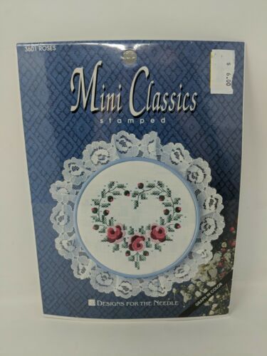 Mini Classics Stamped Cross Stitch Kit Pattern 3601 Rose Floral Heart Lace NEW - $9.89