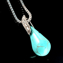 BBN Turquoise &amp; Sterling w/ zircon accent Pendant &amp; Chain - £39.56 GBP
