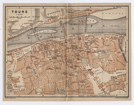 1902 Antique City Map Of Tours / CENTRE-VAL De Loire / France - £21.24 GBP