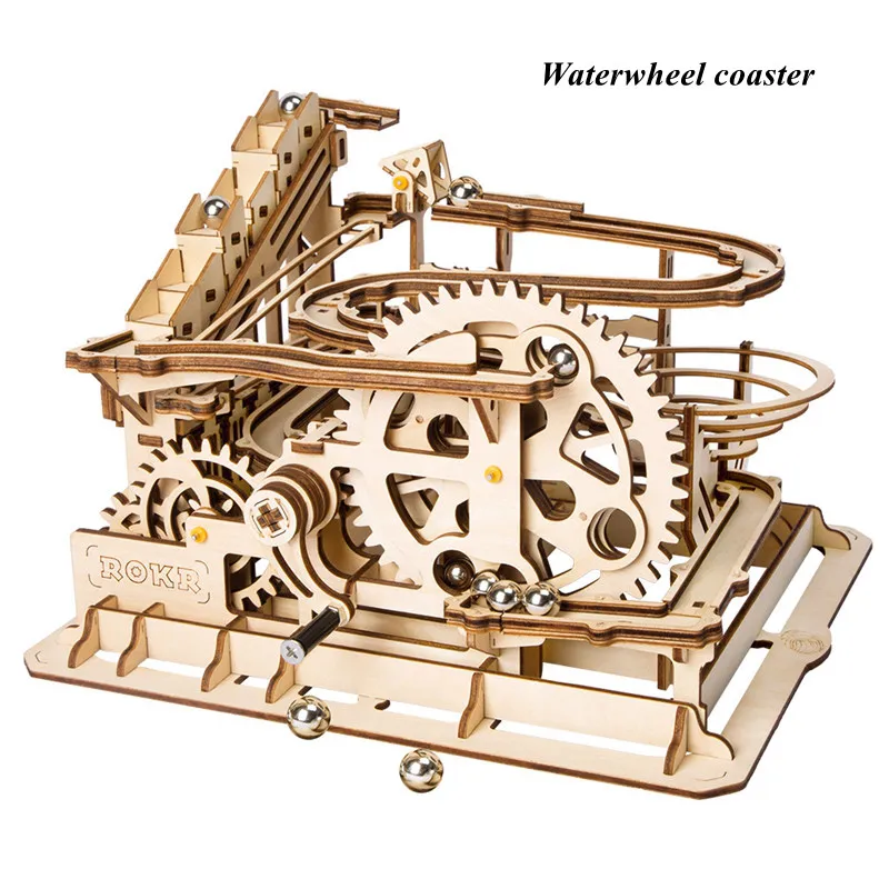 Robotime Rokr Marble Run Set 5 Kinds 3D Wooden Puzzle DIY -Waterwheel coaster - $71.98