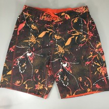 Speedo M Orange Brown Splatter Lined Board Shorts Swim Trunks Drawstring Waist - £21.89 GBP