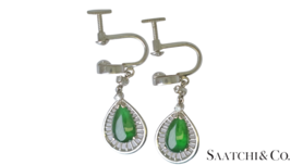 14K (585) White Gold - Natural Jade Pearl Shape &amp; Diamond: Earrings, 5.3 Grams - £607.06 GBP