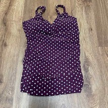 Lands End Womens Purple White Polka Dot Tankini Swim Top Size 2 XS Modest - £24.91 GBP