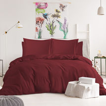 King Burgundy Red 6pc Duvet Cover Set Tri-Blend Cotton Fitted - £55.12 GBP