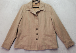 Chico&#39;s Blazer Jacket Womens Sz 2 Tan Faux Suede Long Sleeve Collar Button Front - £21.81 GBP