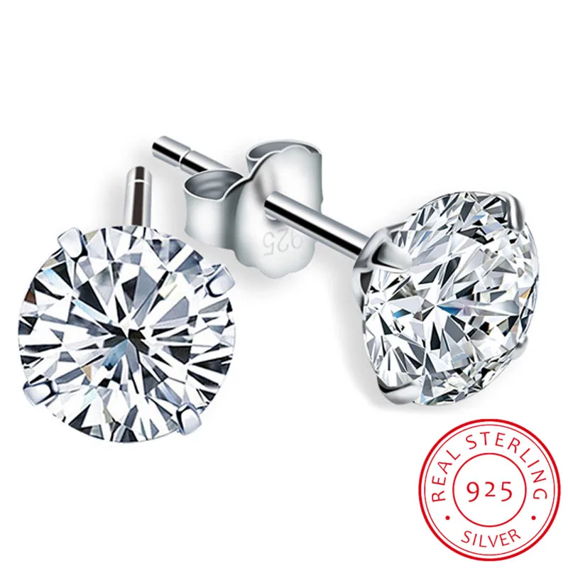 Luxury Female 6/7/8mm Round Lab Diamond Earrings 100% Real 925 Sterling ... - $268.65 MXN+