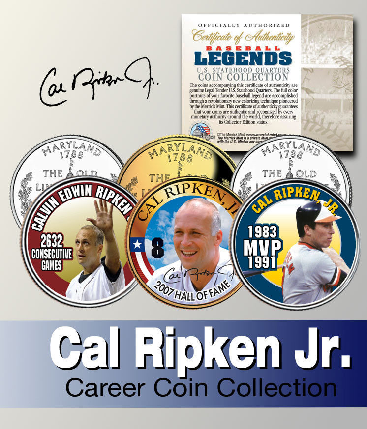 Primary image for Baseball Legend CAL RIPKEN, JR. US State Quarter Colorized 3-Coin Set *Licensed*