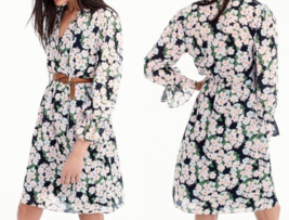 J. Crew Mercantile drapey tie-Flowers multi color Dress Long sleeve Size M - $78.21