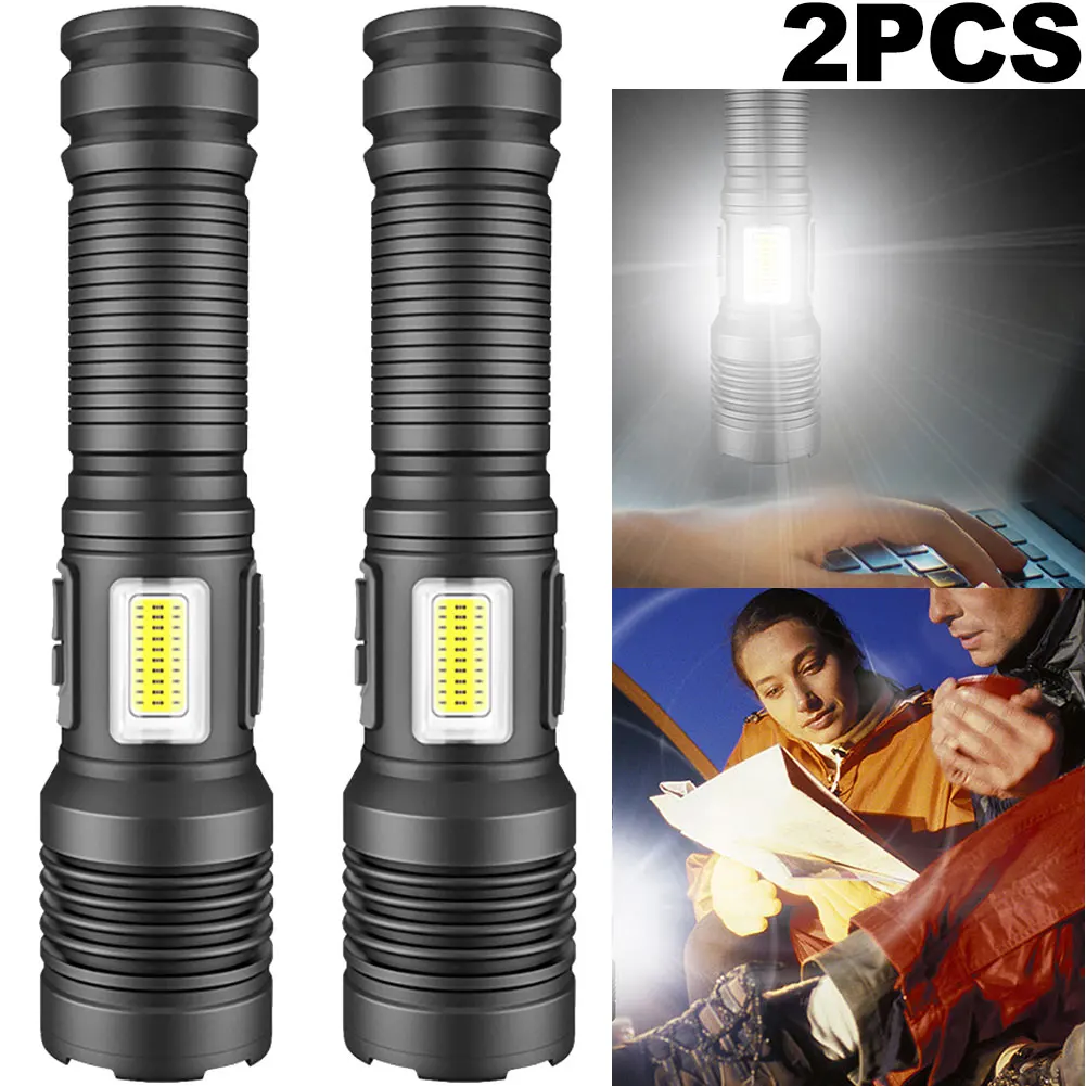 2PCS LED Camping Flashlight Portable COB Outdoor Lighting for Travel Hiking - £27.83 GBP