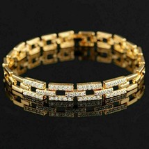Simulé 10CT Diamant Rond Tennis Bracelet 925 Argent Sterling Plaqué Or - £194.62 GBP
